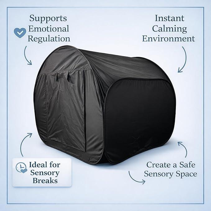 Pop-up sensory blackout tent for a calm space